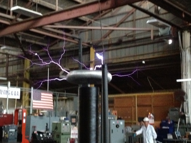 Tesla coil demonstration by an employee at Romac comapy tour 