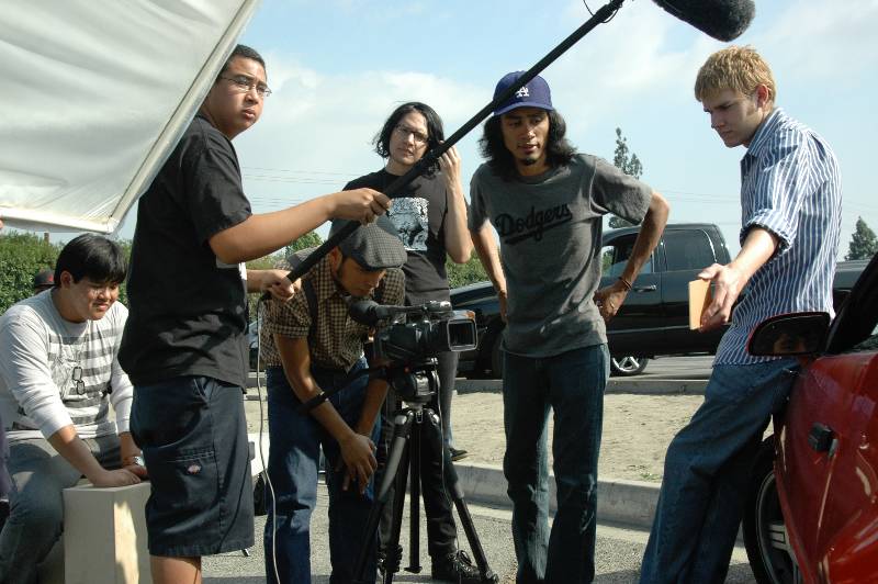 Film students filming projects on campus during a past summer session
