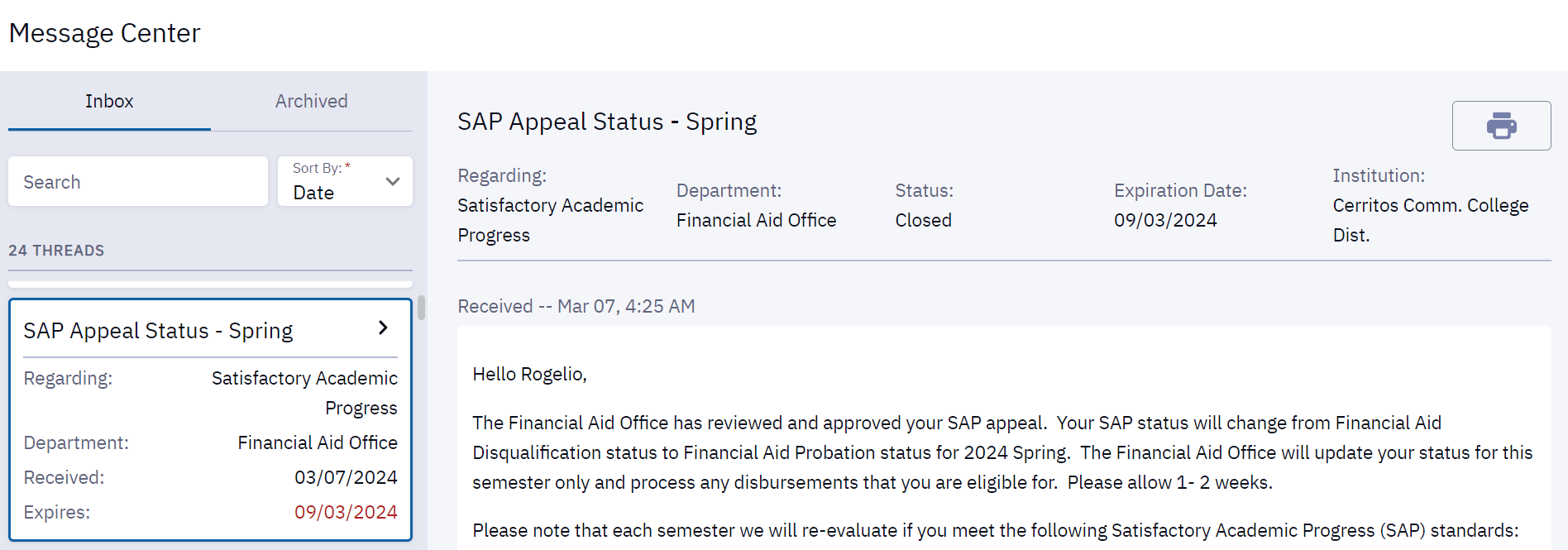 Appeal Status