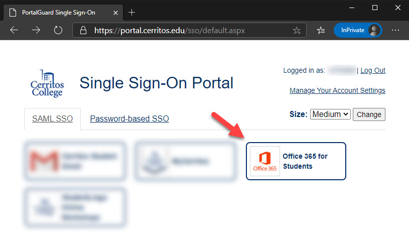 Click on the SSO tile for O365