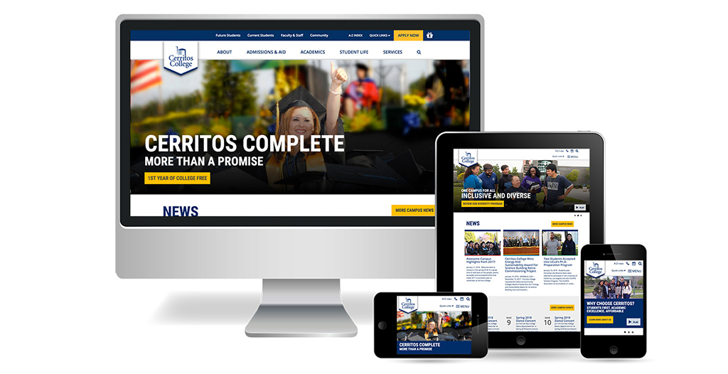 Cerritos College website on various media devices