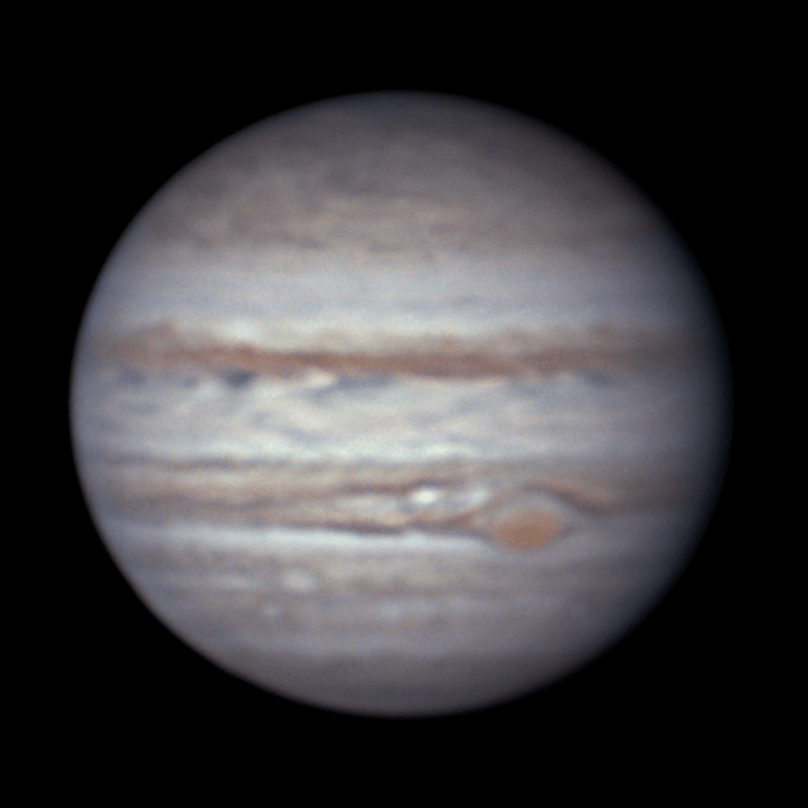 Jupiter with bands and storms including the Great Red Spot