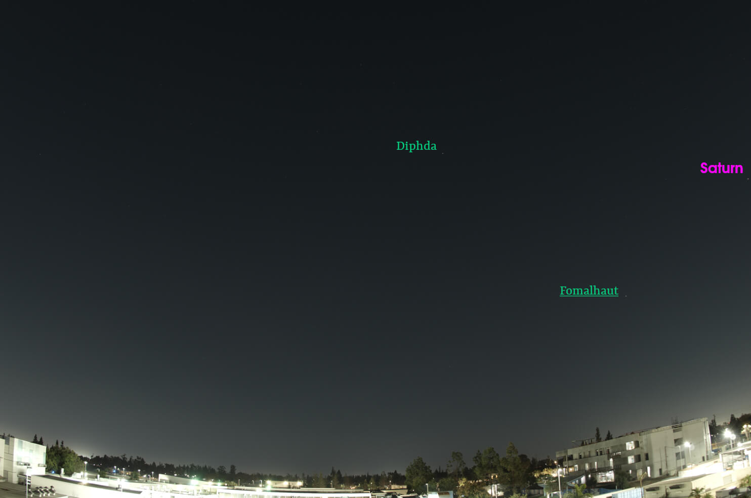 December sky looking south with stars and constellations labeled