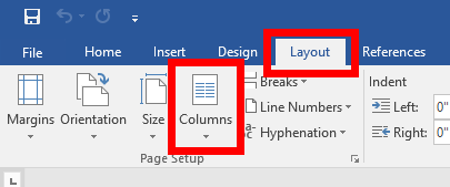 "Layout" toolbar in Microsoft Word