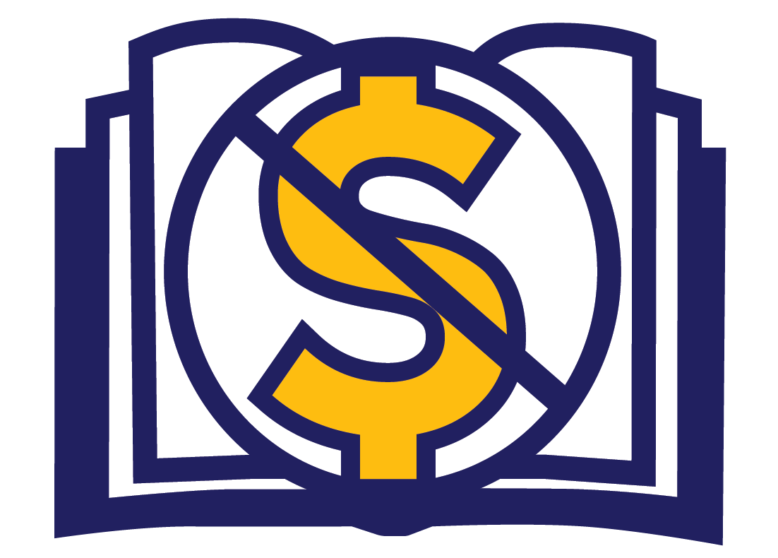 Crossed out dollar sign overlaying a book