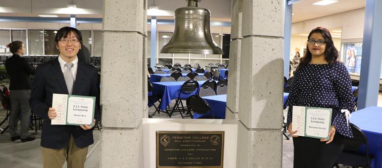 Two students receive the USS Pelias Scholarship