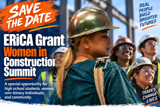 Erica Grant Women in Construction Summit Erica Grant Women in Construction Summit flyer featuring women construction professionals at a job site.