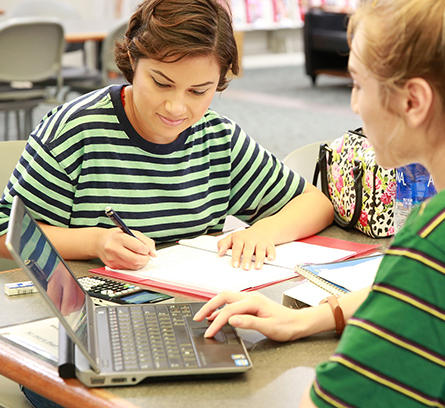 Two female students studying