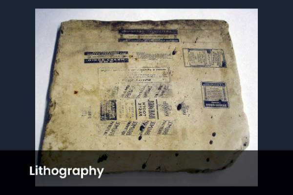 Lithography stone prepared with advertisements
