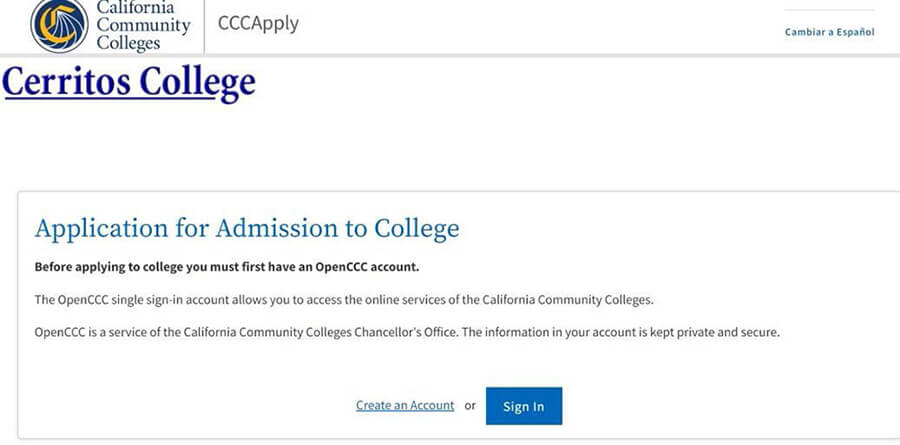 California Community Colleges Application for Cerritos College
