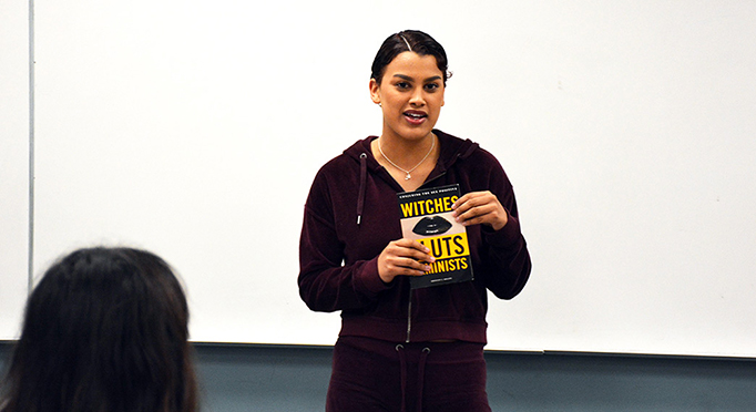 Female student sharing in Women's Gender Studies class