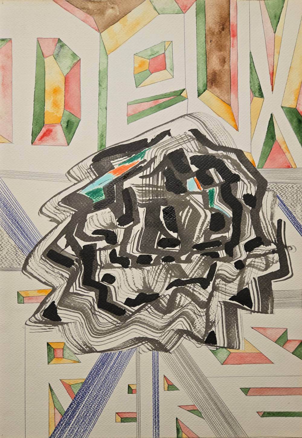 Colorful geometric shapes with text saying Deux Freres.