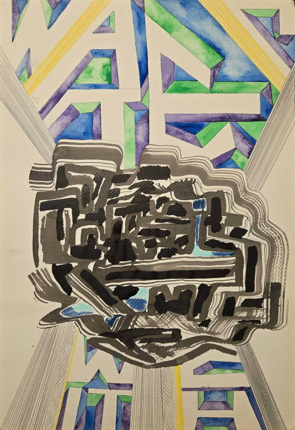 Colorful geometric shapes with text saying water witch.