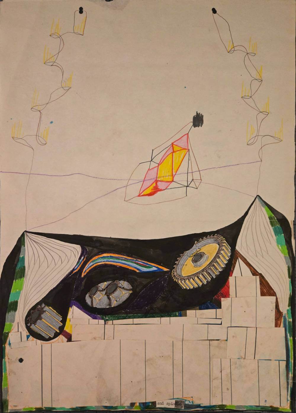 Colorful and abstract geometric shapes with text saying and spin.