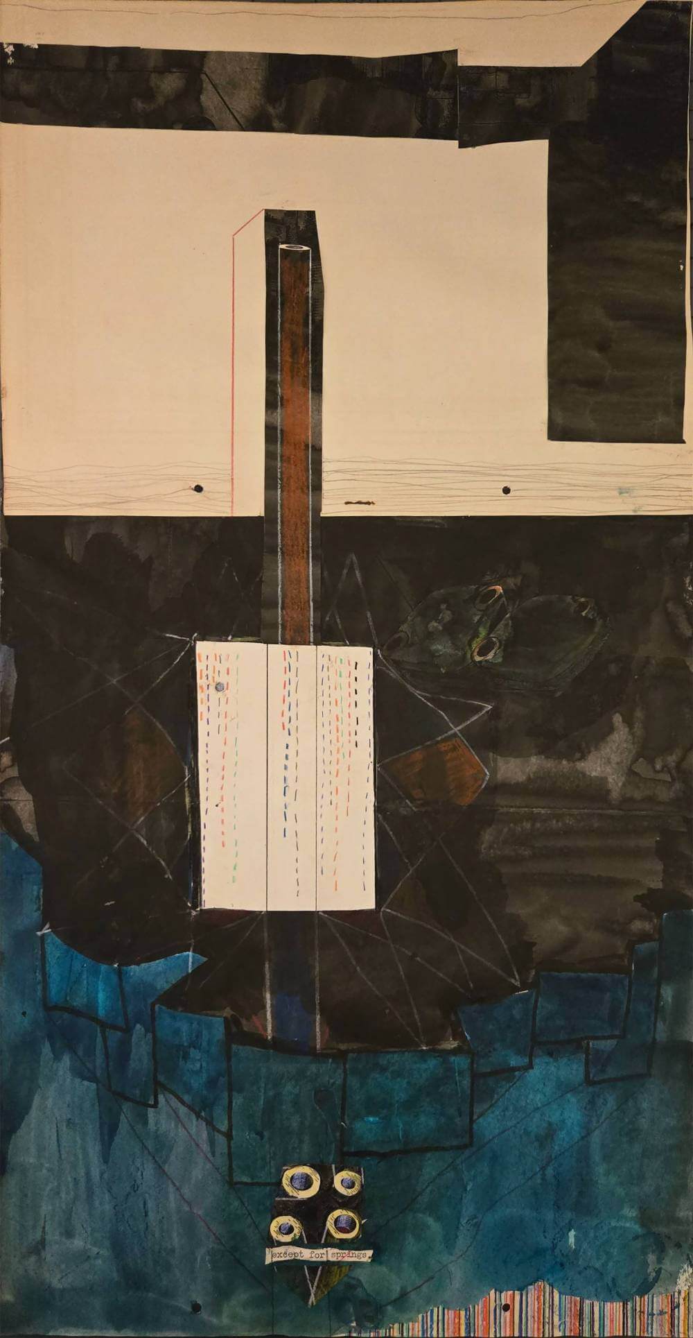 Colorful and abstract geometric shapes with text saying except for springs.