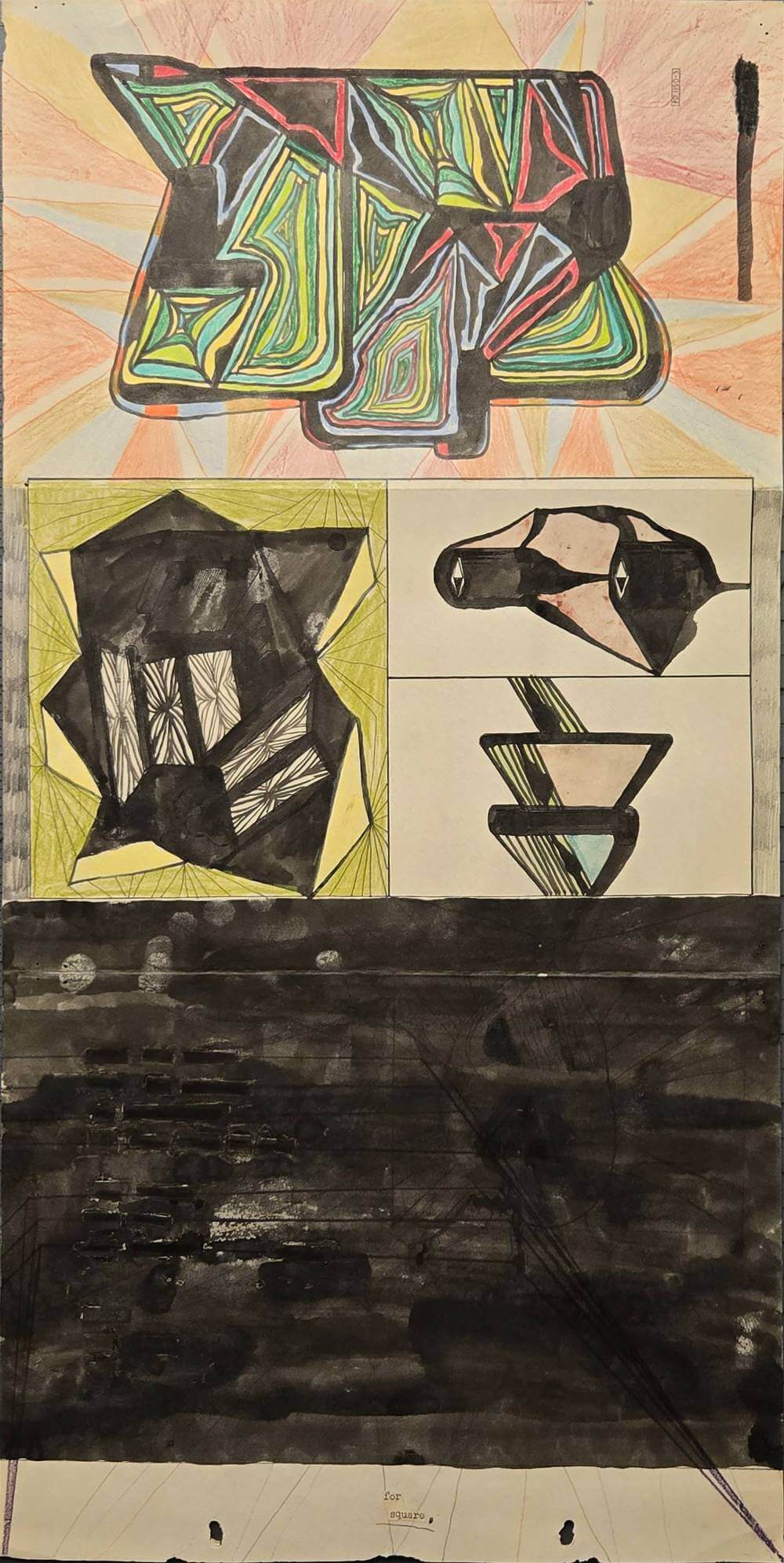 Colorful and abstract geometric shapes with text saying for square.