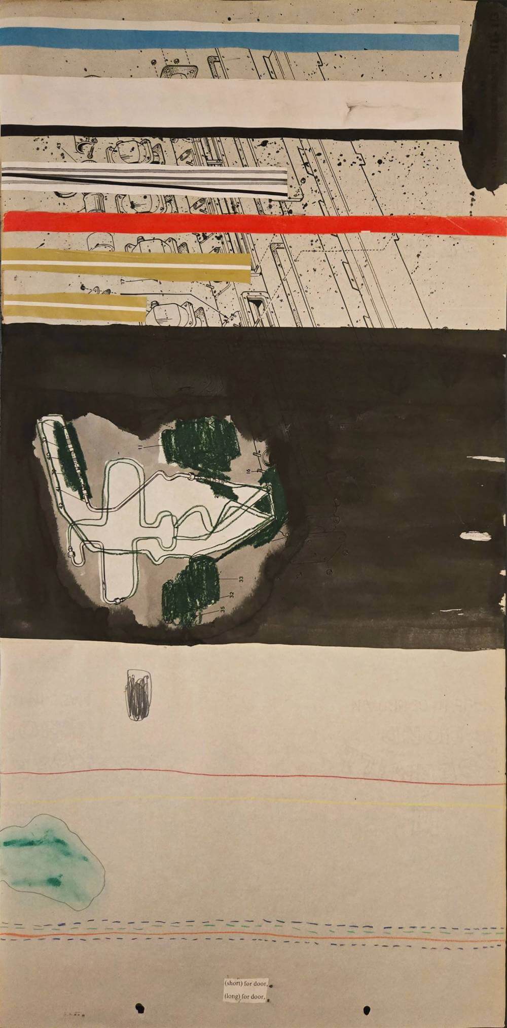 Colorful and abstract geometric shapes with text saying short and long for door.