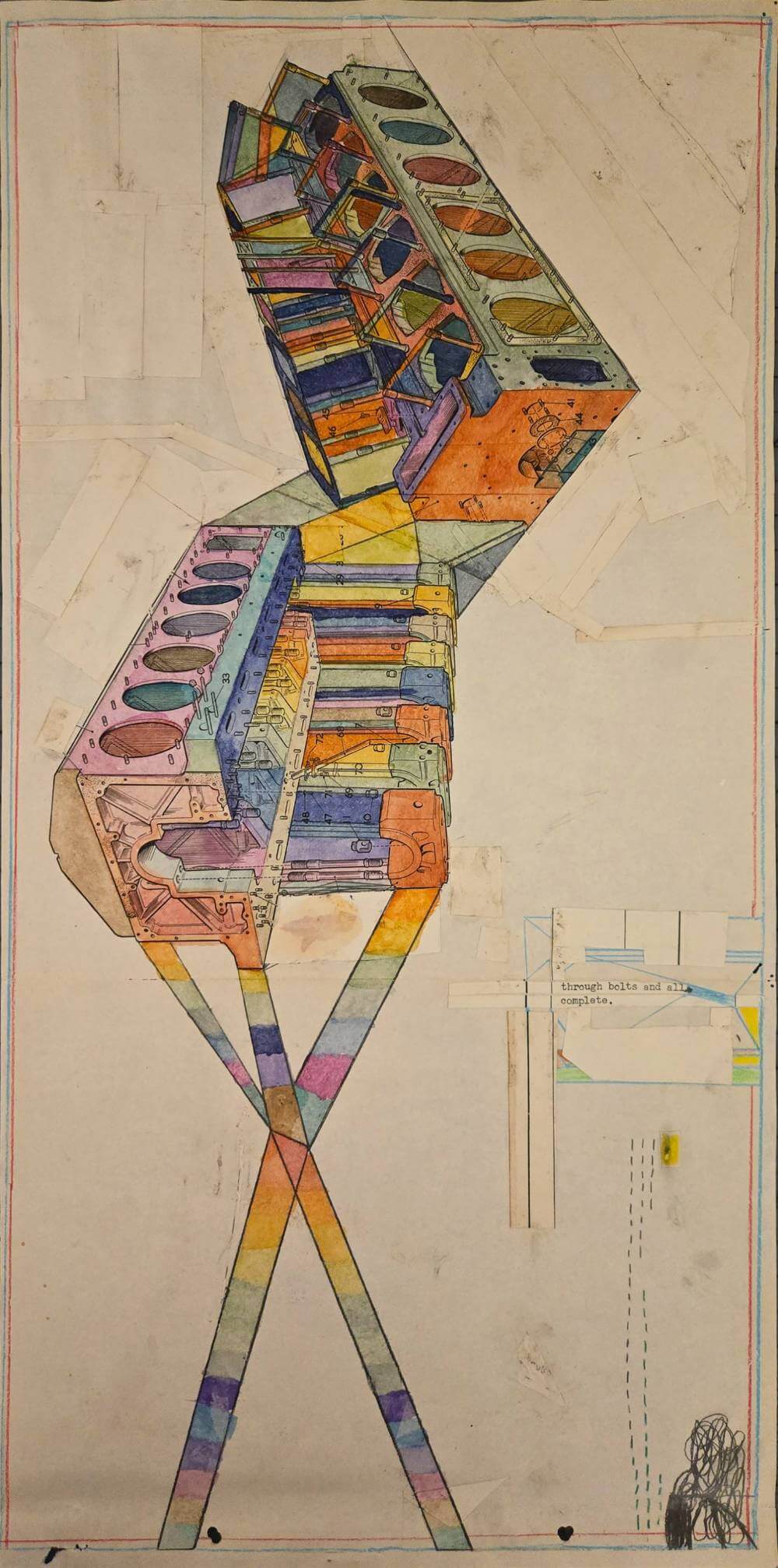 Colorful and abstract geometric shapes with text saying through bolts and all.