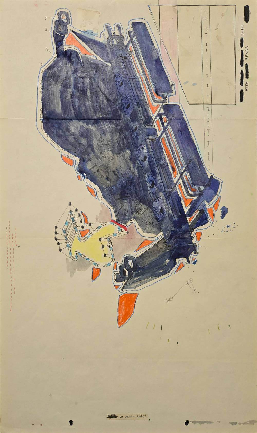 Colorful and abstract geometric shapes with text saying to water inlet.