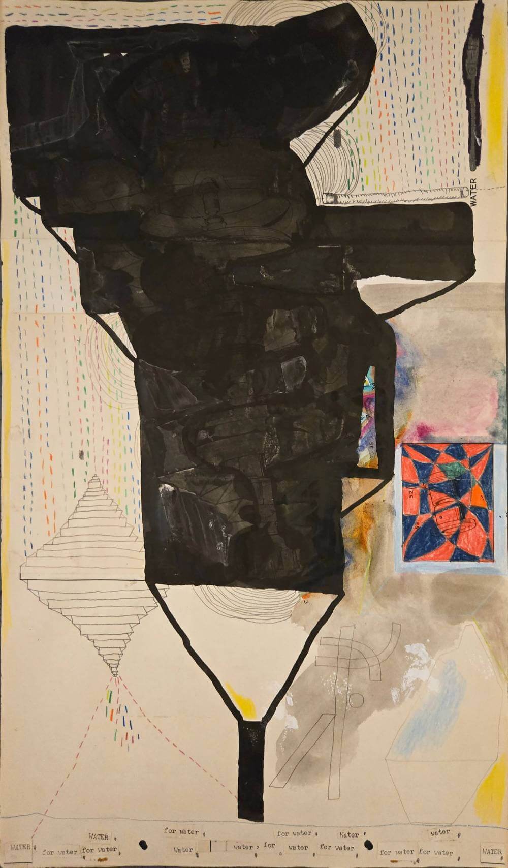 Colorful and abstract geometric shapes with text saying for water.