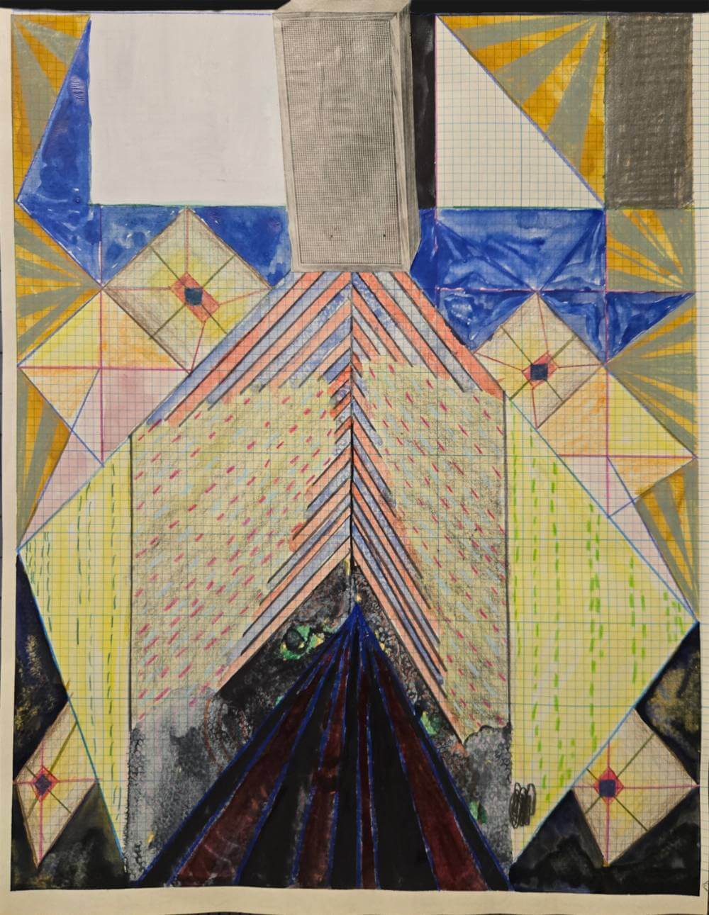 Colorful geometric shapes with cut-out collage.