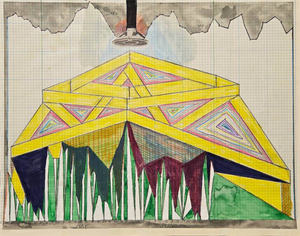 Colorful geometric shapes with cut-out collage.