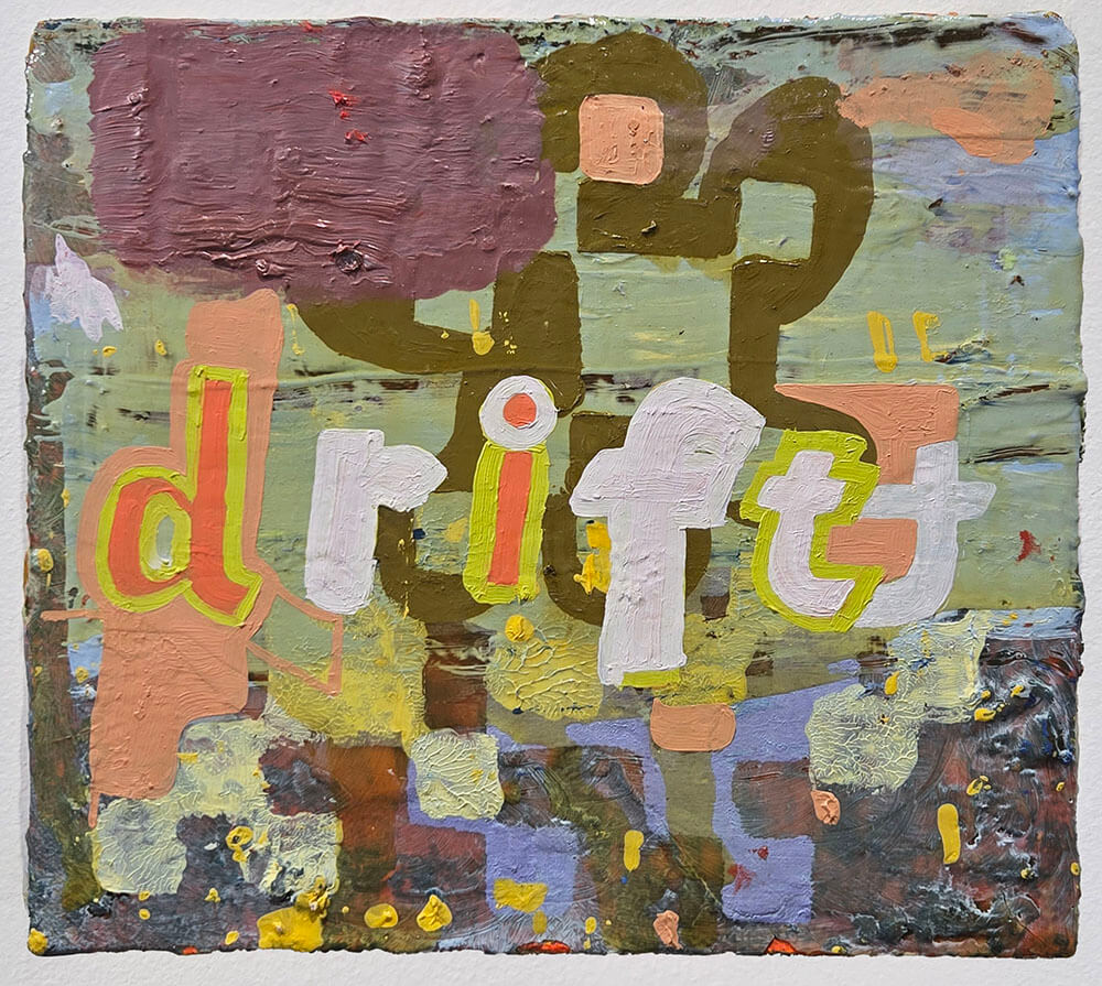 Colorful text saying drift on top of colorful geometric shapes.