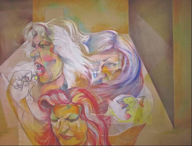 3 overlapping heads, right head is yelling, center is crying, left is scowling.