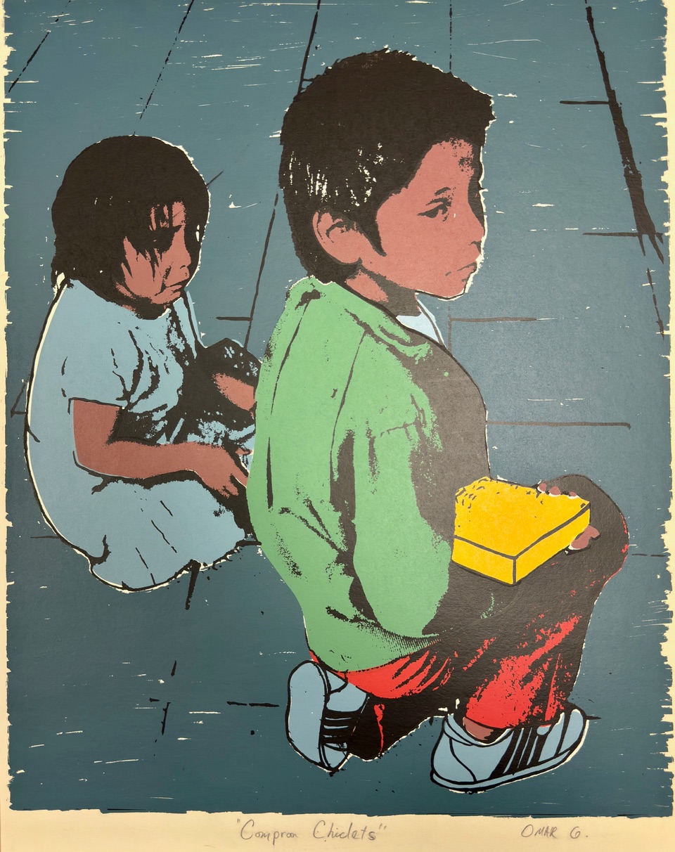 Little boy holding small yellow box with crying little girl next to him.