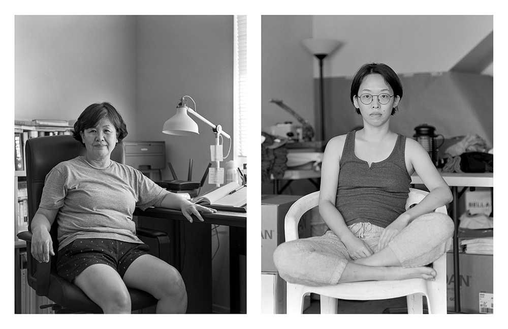two black and white portraits of a mother and daughter
