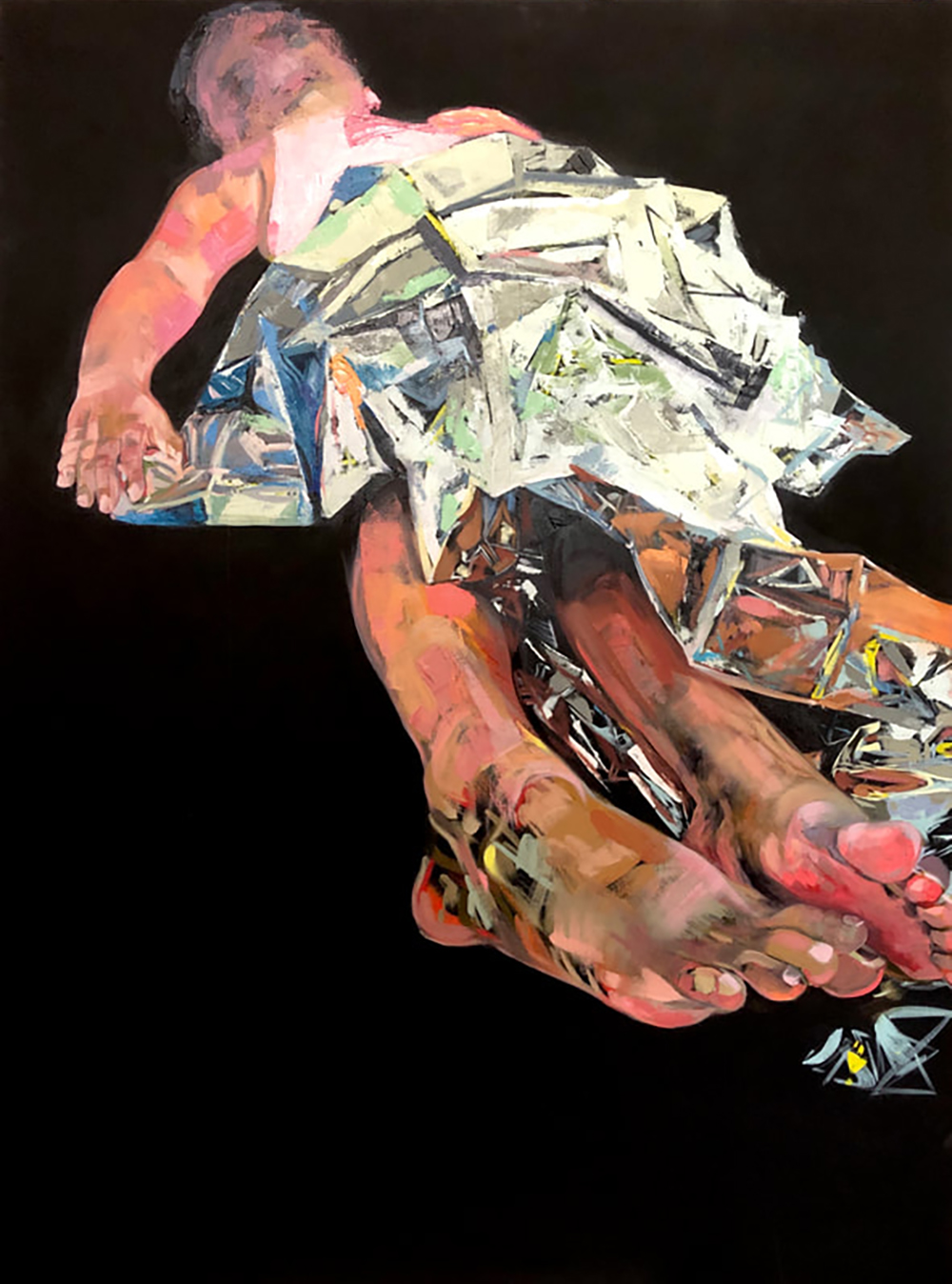 A child laying down with blurred face