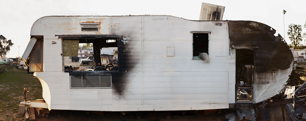 A burnt trailer home