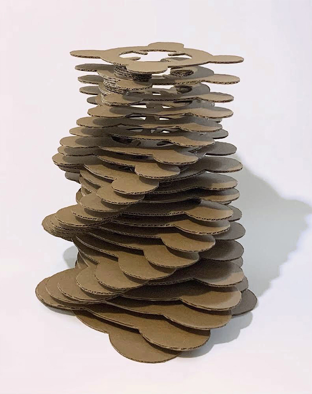 A spiralling cardboard sculpture
