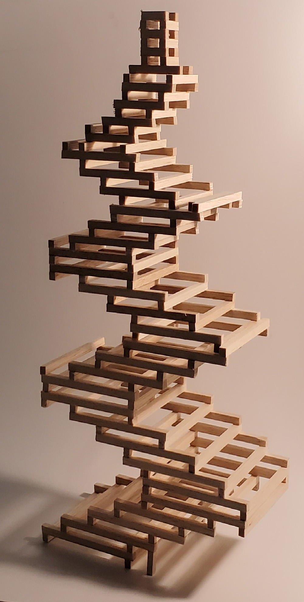 A winding wooden staircase