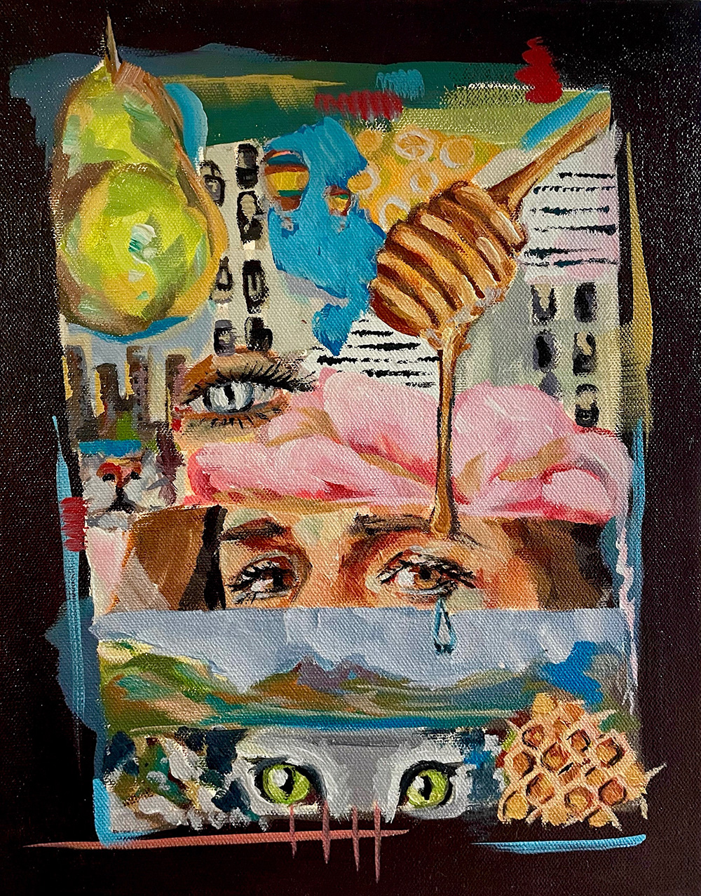 Painting with honeycomb and multiple eyes