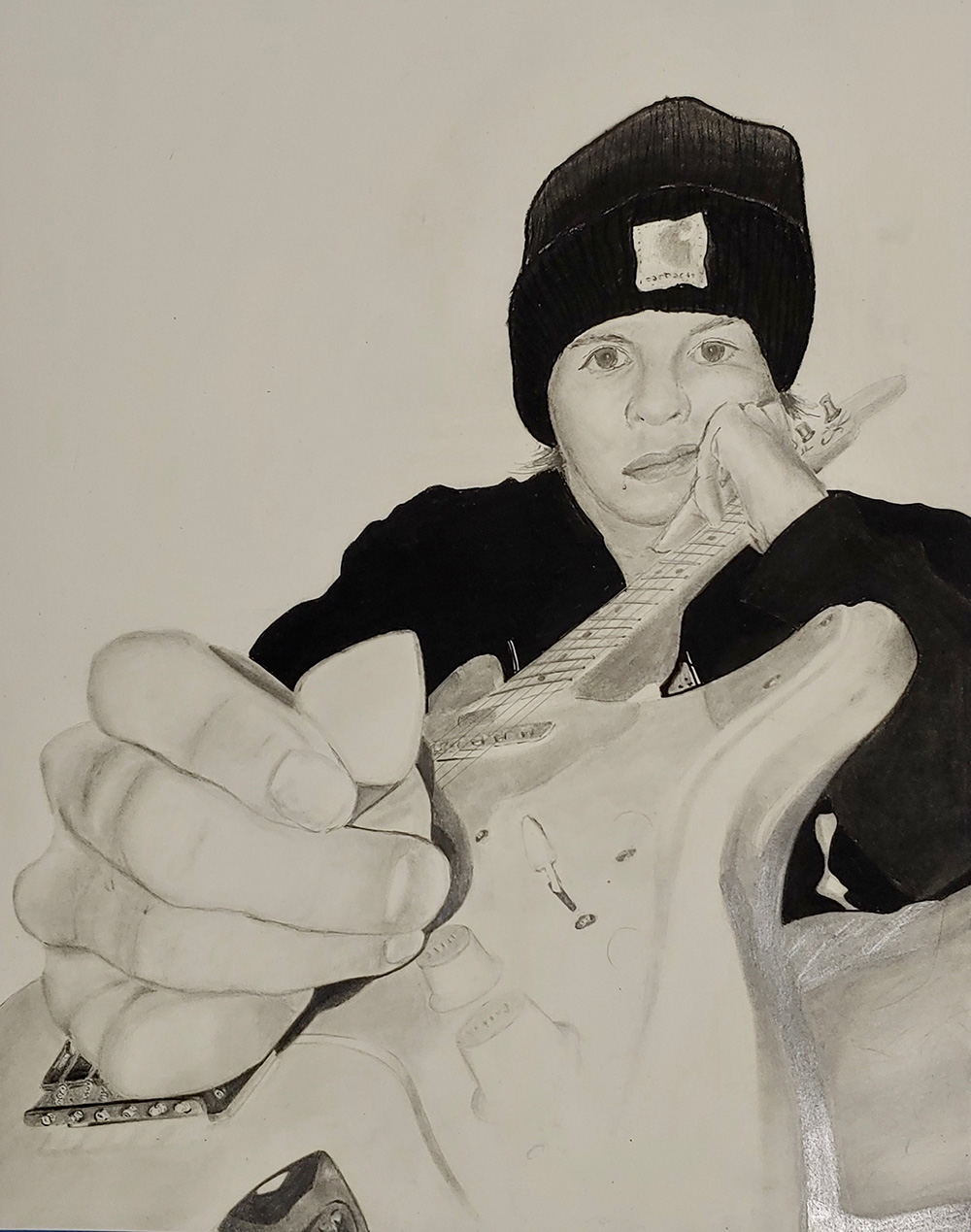 Drawing of a Person Holding a Guitar