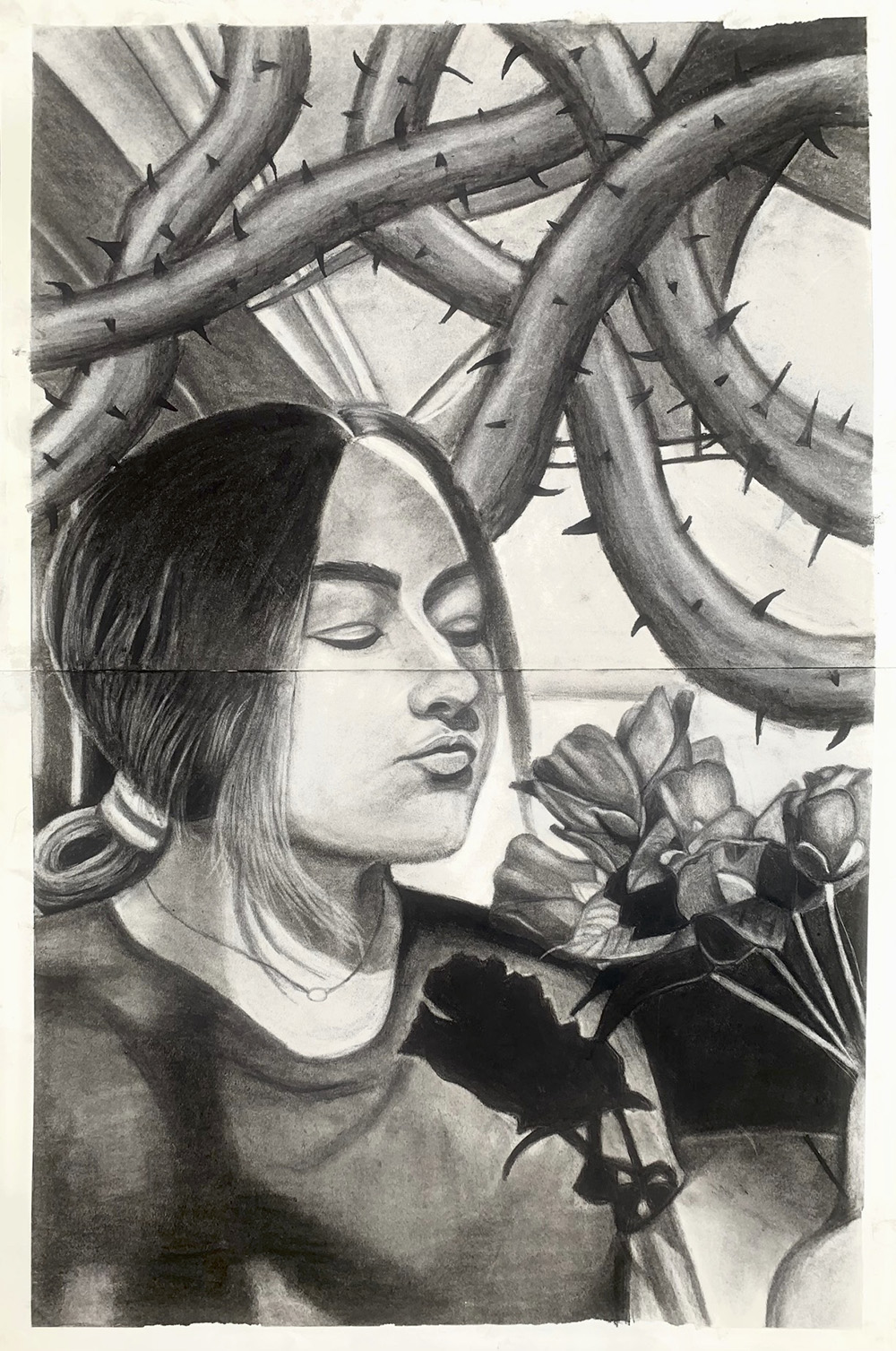 Drawing of a Woman Surrounded by Cacti