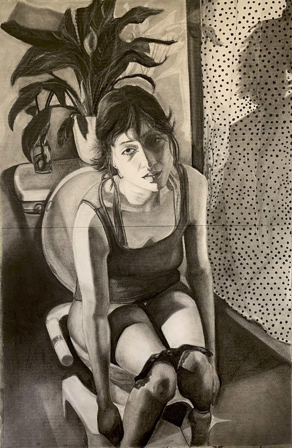 Drawing of a Woman Slumped Over on a Toilet