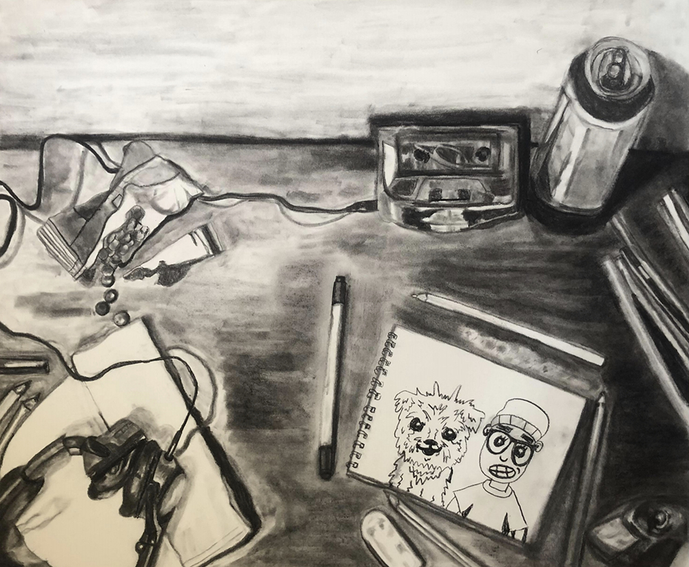Drawing of a Cluttered Desktop