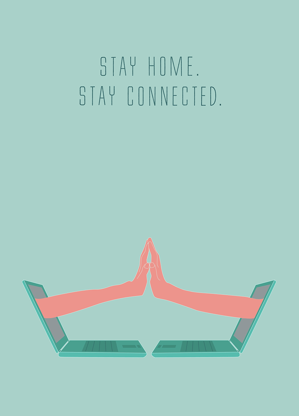 Hands reaching out from two computer screens Hands reaching out from two computer screens