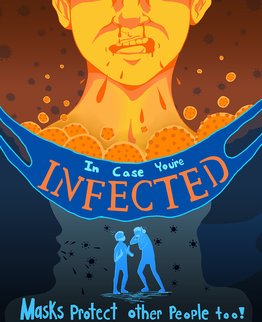 A mask catching Coronavirus particles A mask catching Coronavirus particles