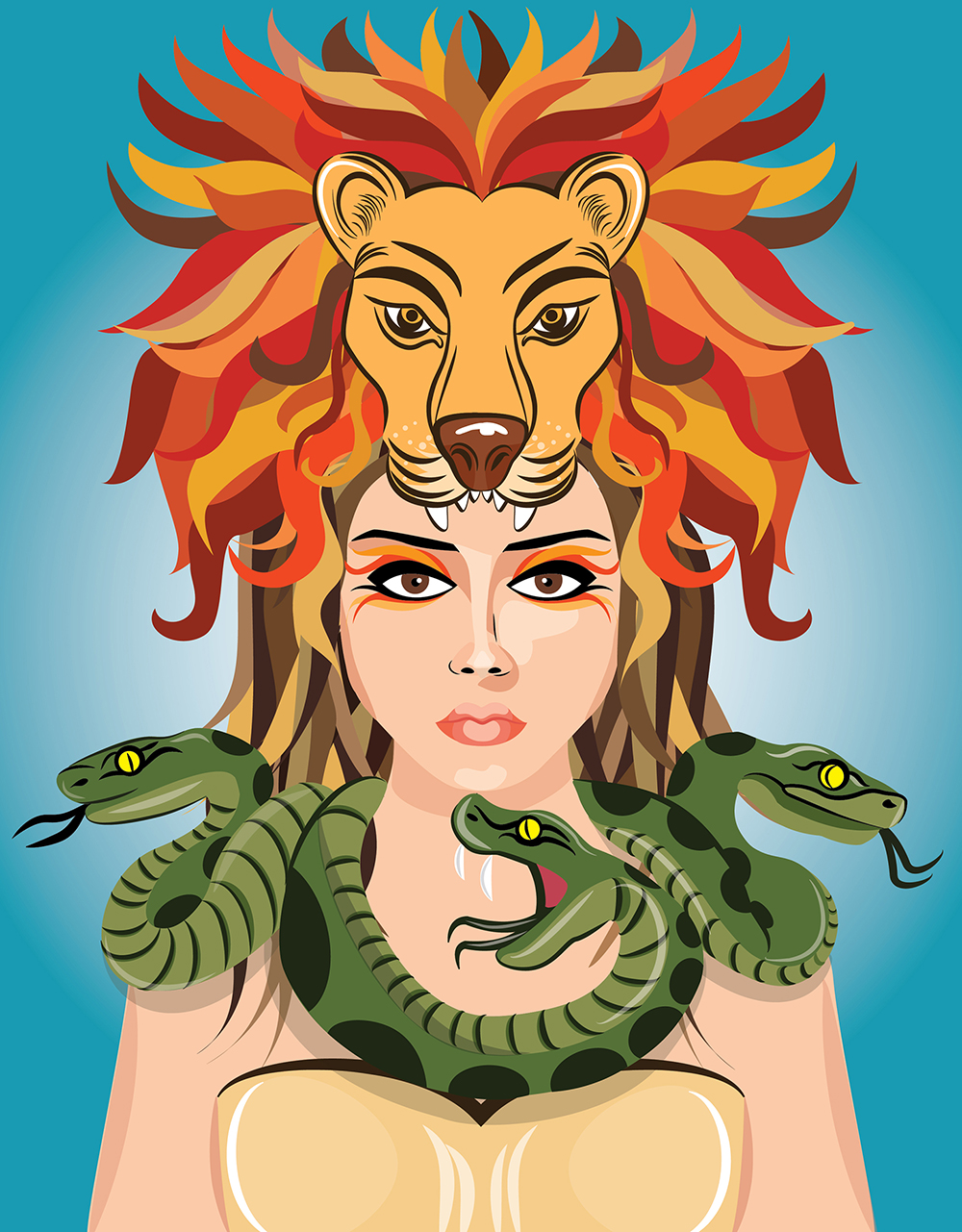 A woman in a lion mask