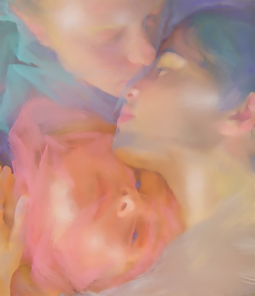 Digital Painting of People Kissing