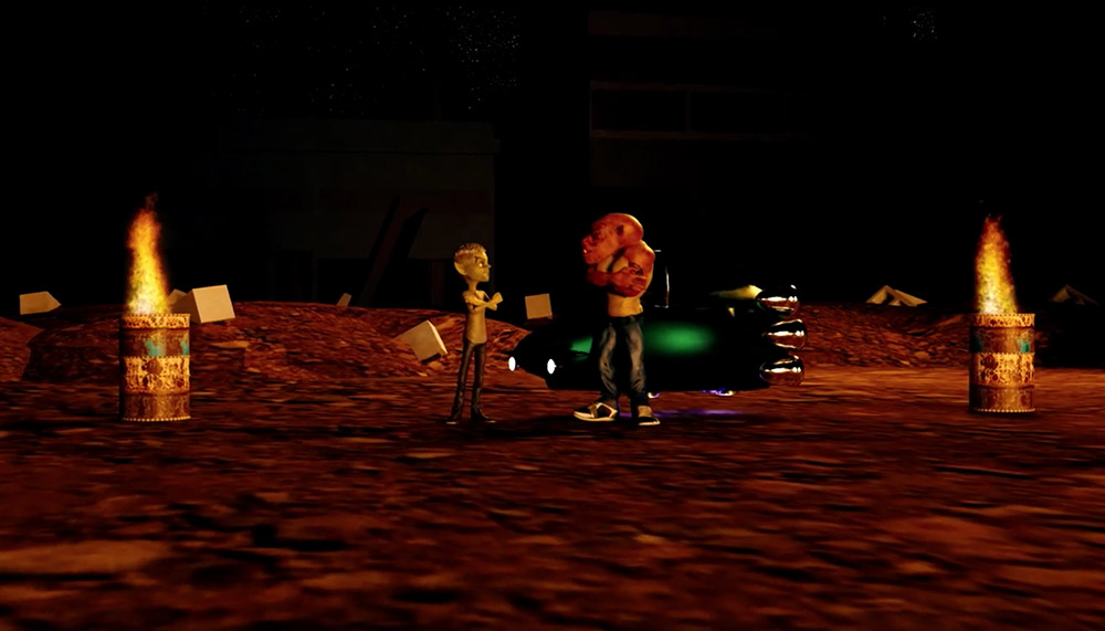 Digital Animation of Two People in Front of a Car