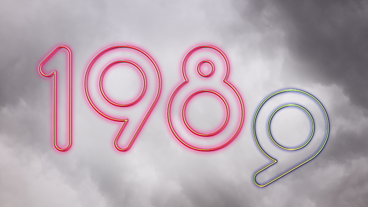 1989 as glowing numbers in the clouds