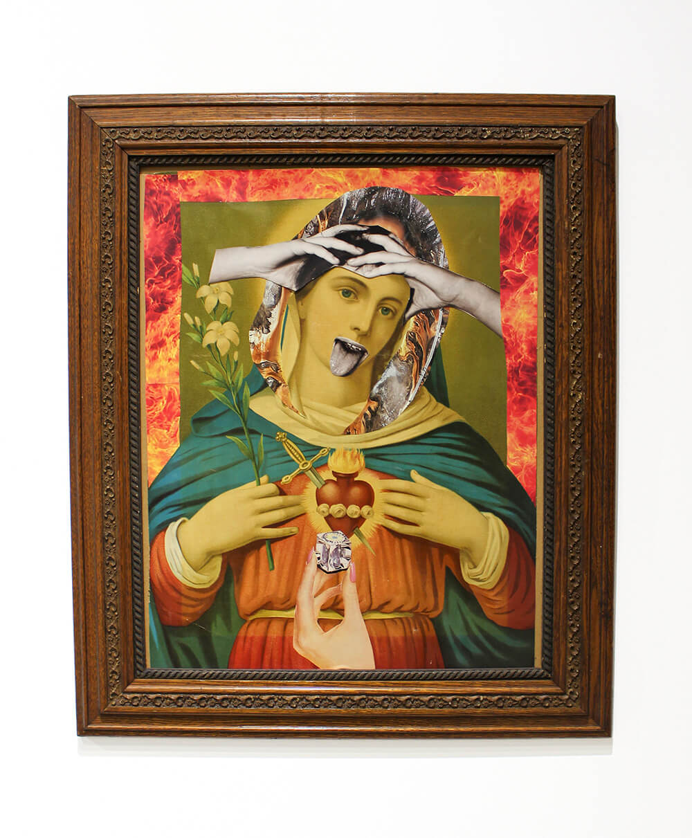 Collage of Virgin of Guadalupe with Tongue Sticking Out