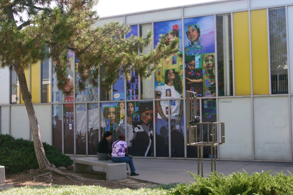 Castillo's artwork outside of old Cerritos College Art Gallery