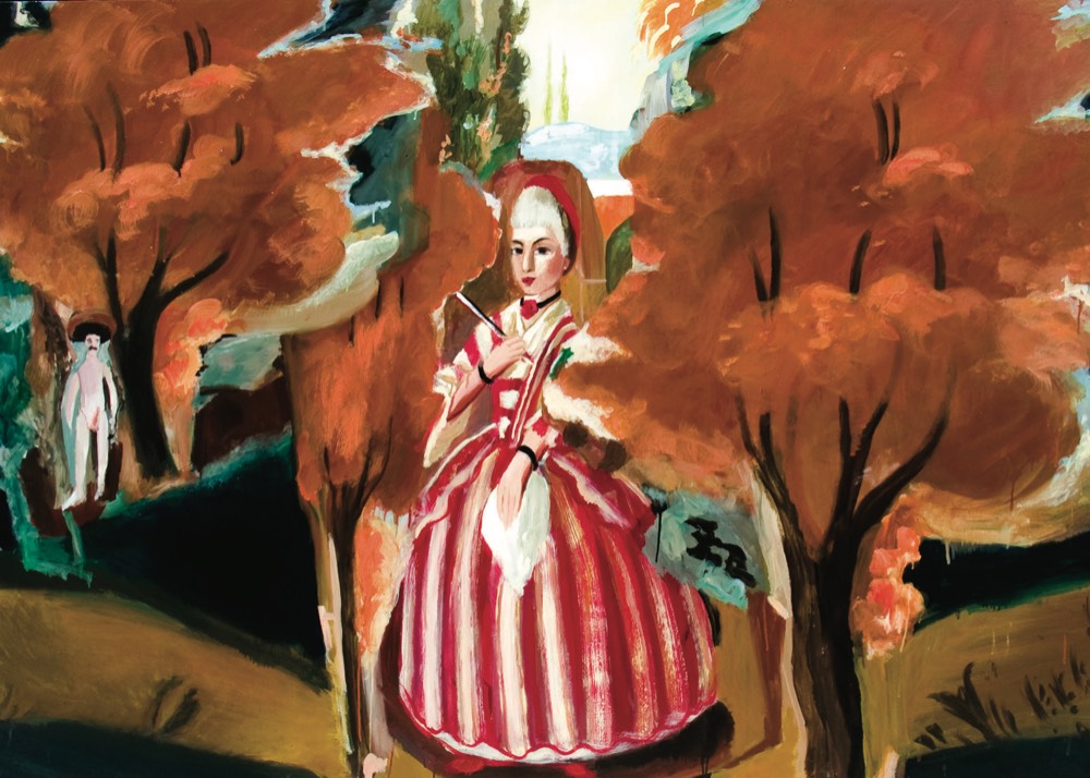 Painting of a woman in woods