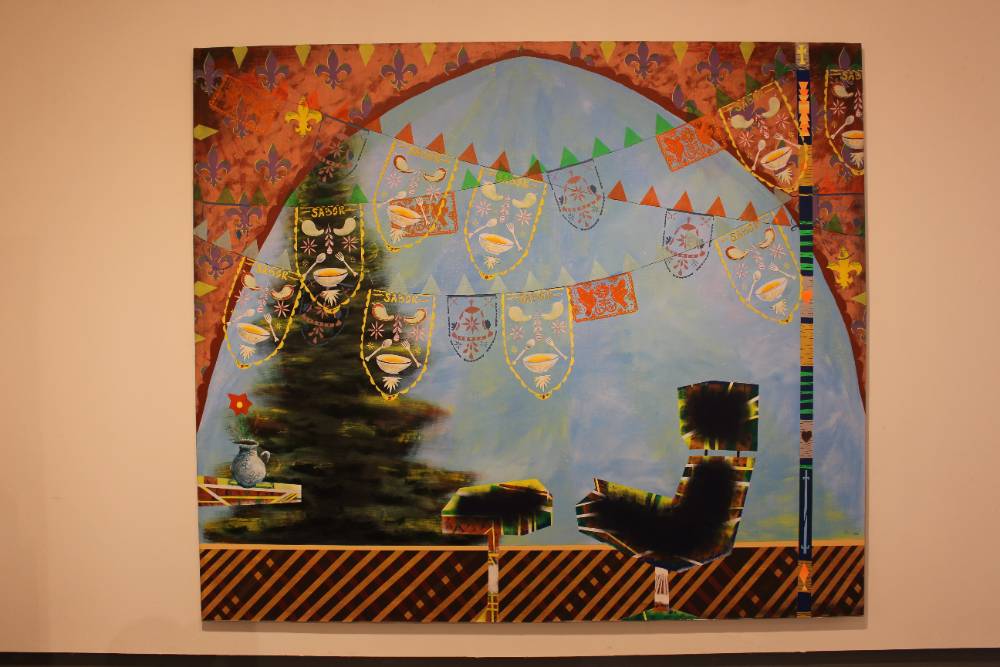 Painting made with blue and orange paint