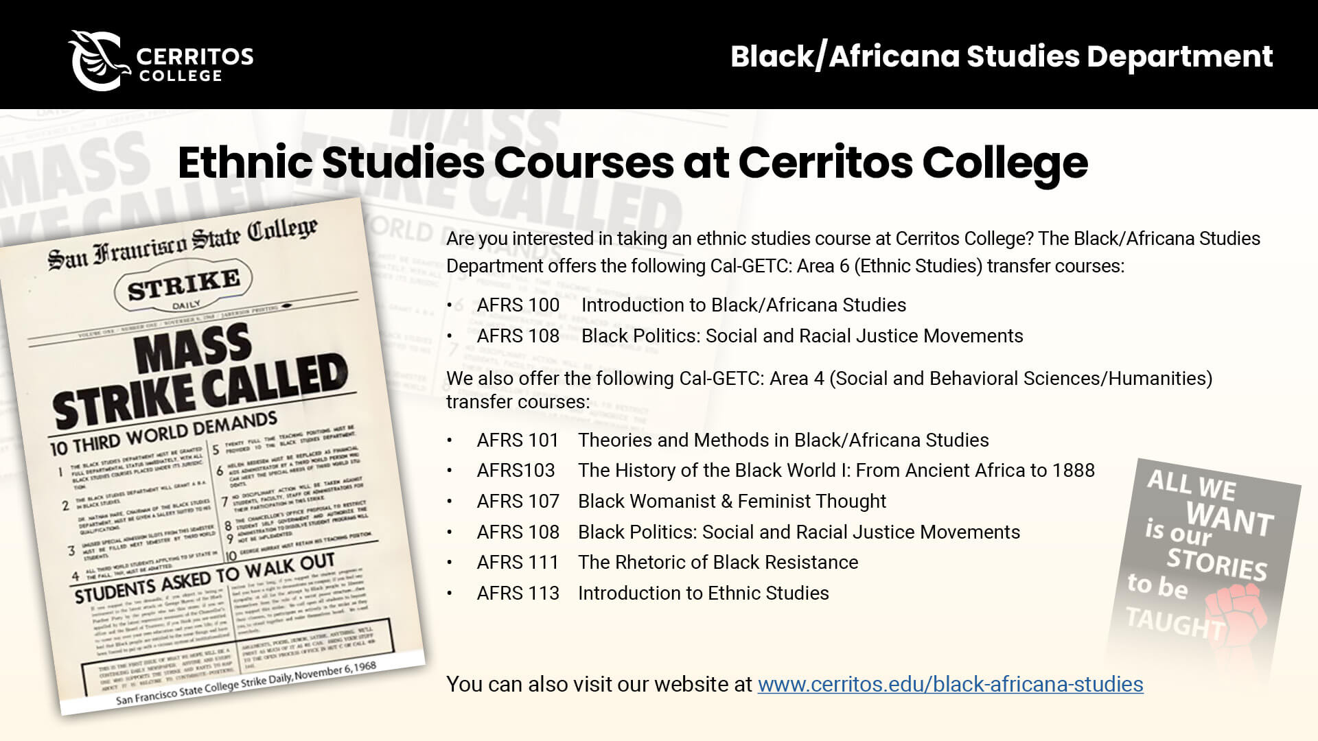 Ethnic Studies Transfer Courses at Cerritos College